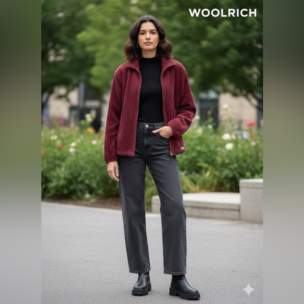 Woolrich Black Cherry Corduroy 100% Cotton Sweater Jacket size XL